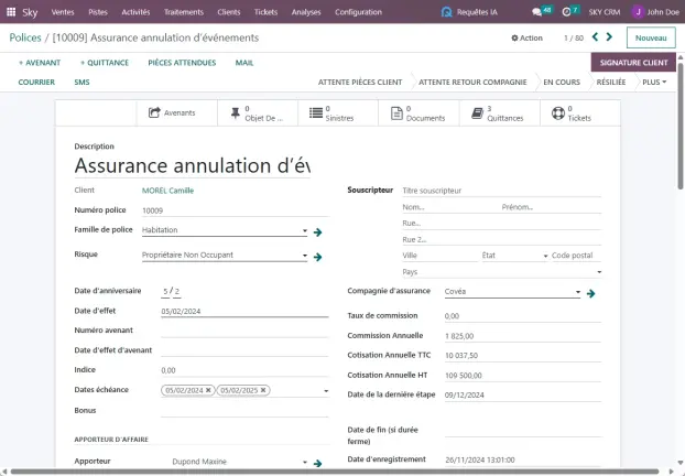 SKY CRM Interface CRM pour compagnie assurance Afrique conformité CIMA ARCA tableau de bord SKY
