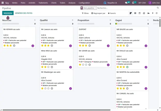 SKY CRM Interface logiciel CRM pour courtier en assurance avec délégation de gestion comptable SKY