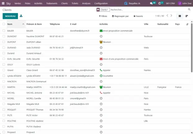 SKY CRM Interface logiciel CRM pour courtier grossiste assurance délégation de gestion SKY